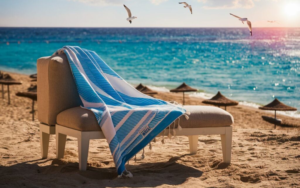 fouta sur un fauteuil sur la plage